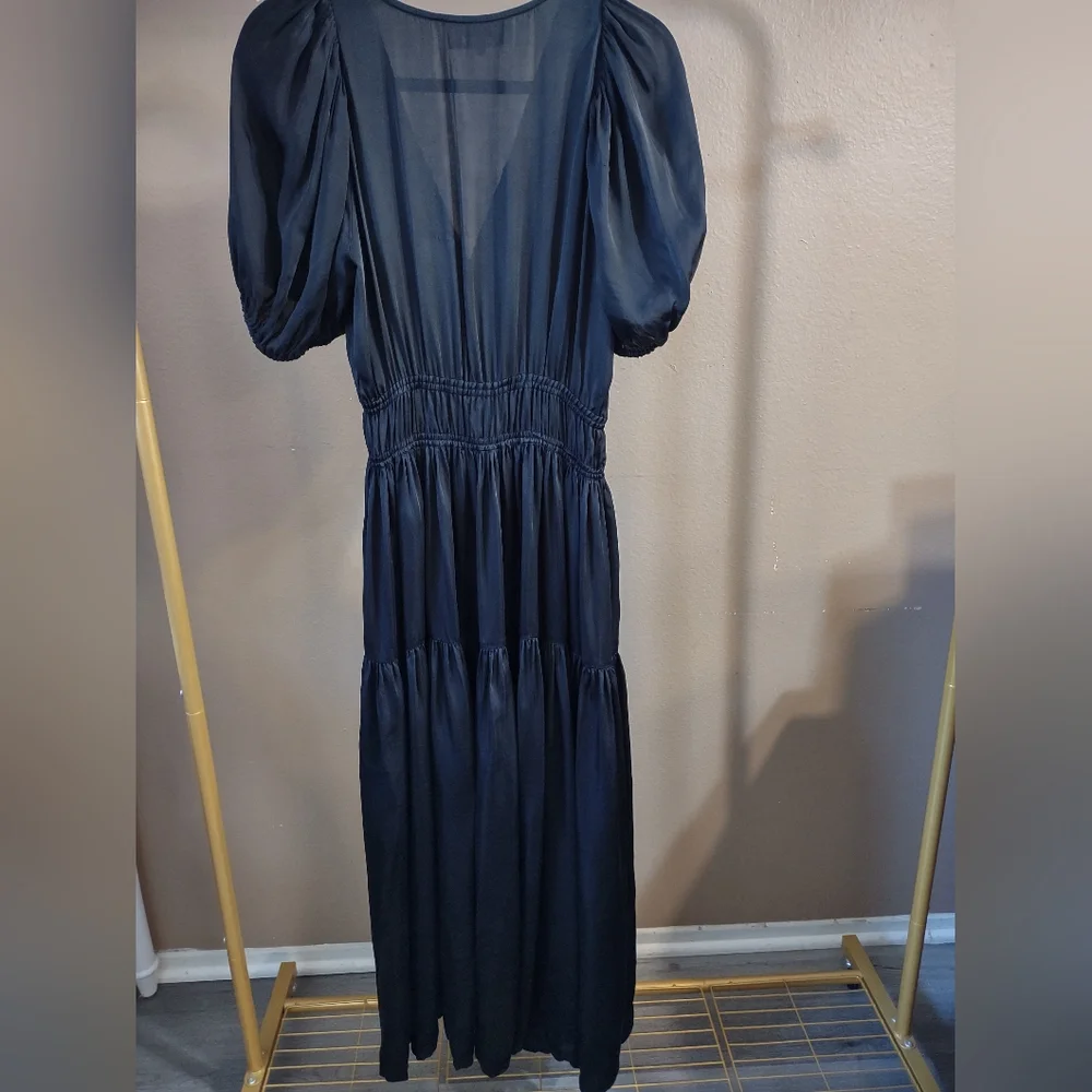 THE GREAT. Black Satin Tiered Maxi Dress - Picture 8 of 13